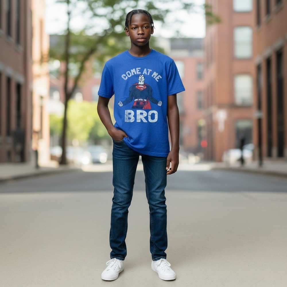 DC Originals Superman Come At Me Bro Blue Graphic T-Shirt Mens Small 100% Cotton